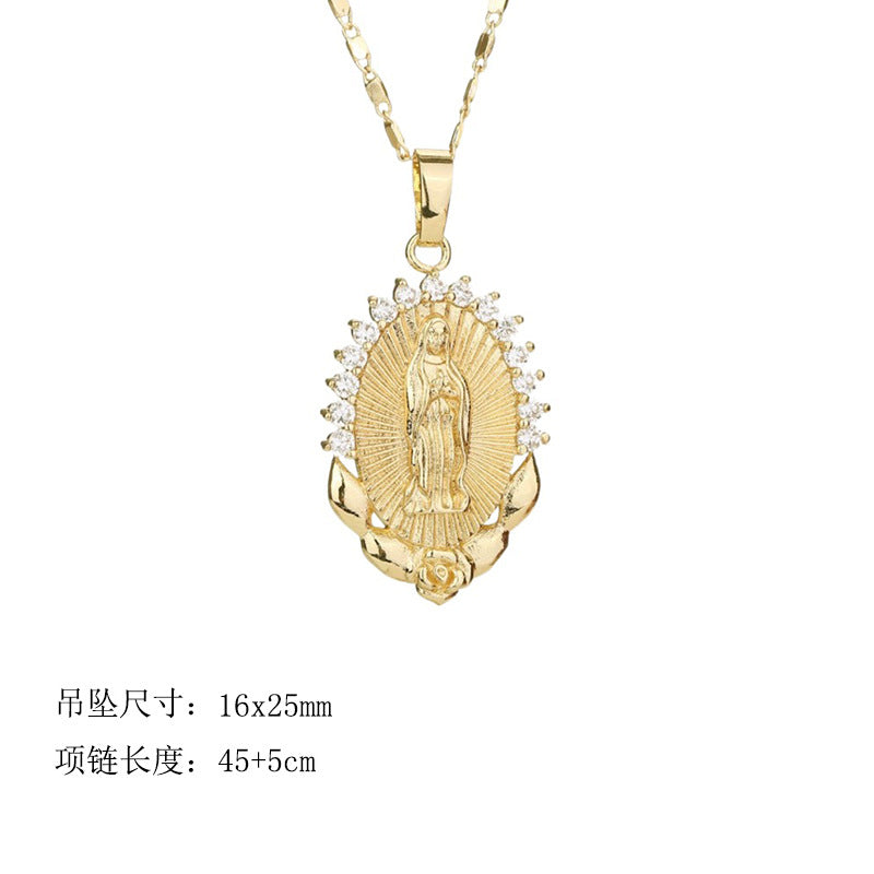 Wholesale religious elements crystal diamond hollow round necklace